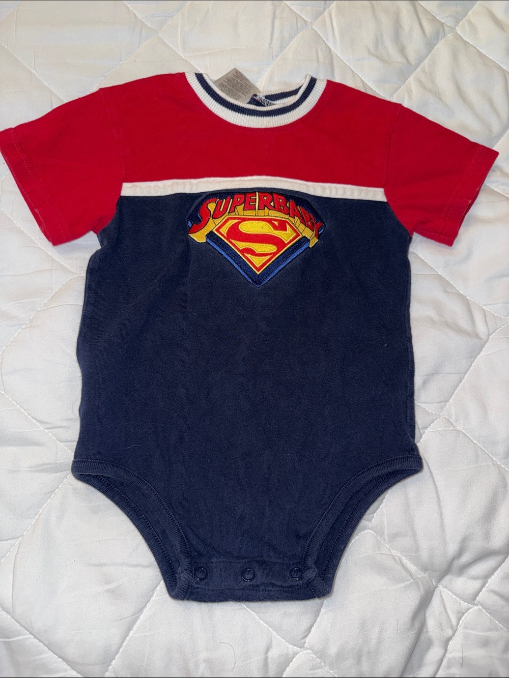 24m VTG 2000 Superman Warner Bros DC Toddler Bodysuit in Red, Navy & White